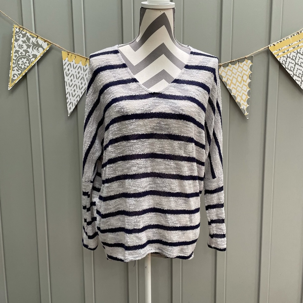 Enti Glamour Striped V Neck Dolman Sleeve Loose Fit Sweater Size Small